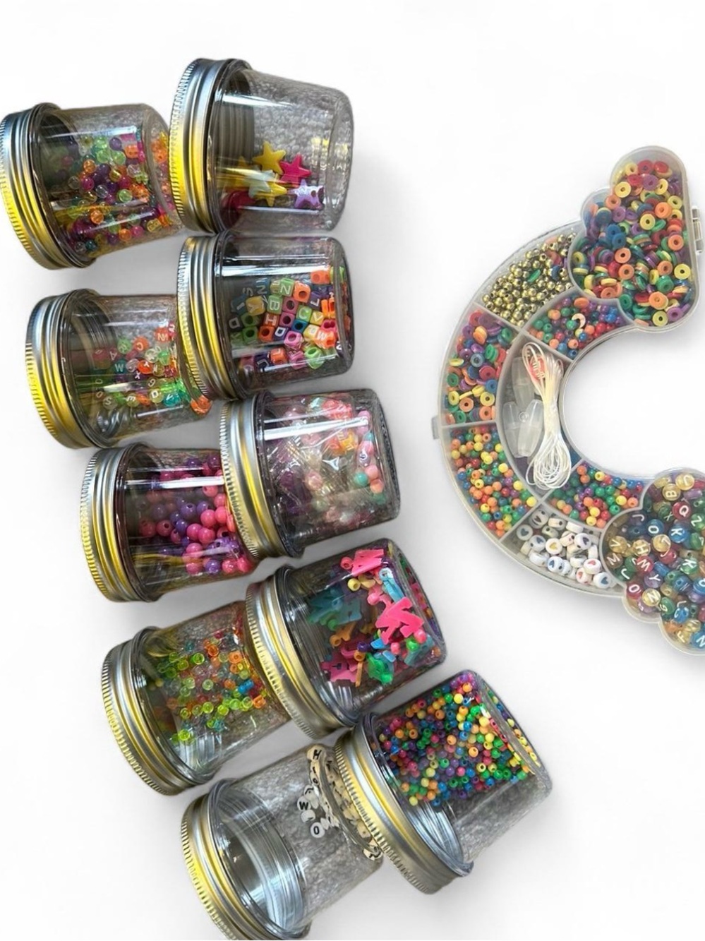 Craft Bead Jar Set with Rainbow Bead Organizer